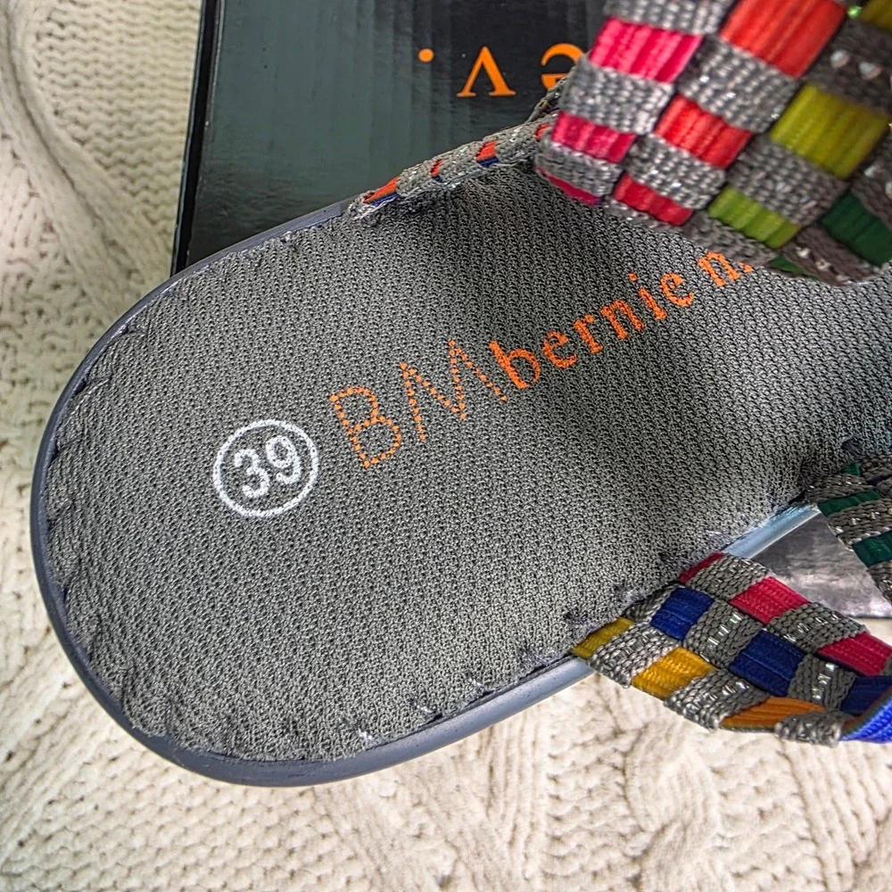 Bernie Mev Crystal Wedge Sandals Multi Rainbow Woven Stretchy Women 39 8 New
